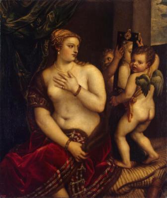 Venus con dos cupidos frente al espejo (Hermitage)